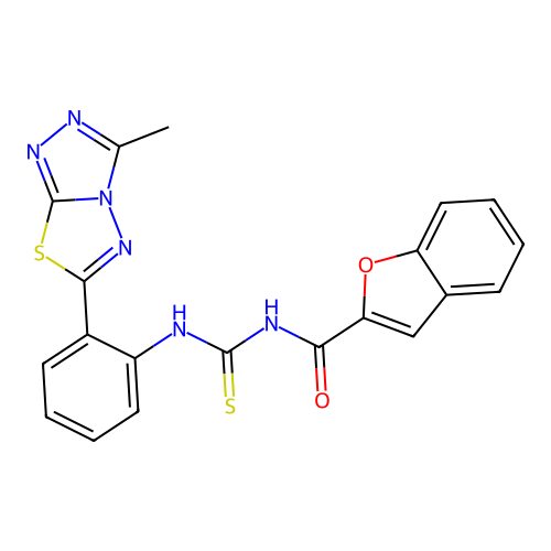 N-[[2-(3-methyl-[1,2,4]triazolo[3,4-b][1,3,4]thiadiazol-6-yl)phenyl]carbamothioyl]-1-benzofuran-2-carboxamide structure