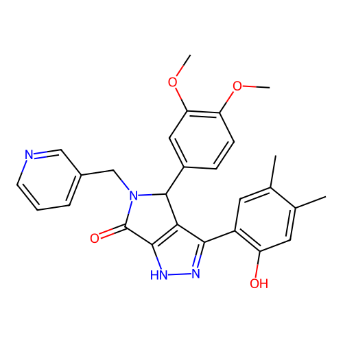 4-(3,4-dimethoxyphenyl)-3-(2-hydroxy-4,5-dimethylphenyl)-5-(pyridin-3-ylmethyl)-4,5-dihydropyrrolo[3,4-c]pyrazol-6(2H)-one structure