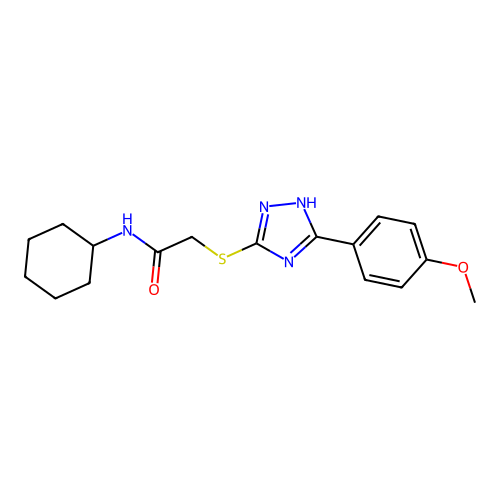 N-cyclohexyl-2-[[5-(4-methoxyphenyl)-1H-1,2,4-triazol-3-yl]sulfanyl]acetamide structure