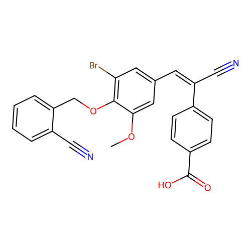 4-(2-{3-bromo-4-[(2-cyanobenzyl)oxy]-5-methoxyphenyl}-1-cyanovinyl)benzoic acid structure
