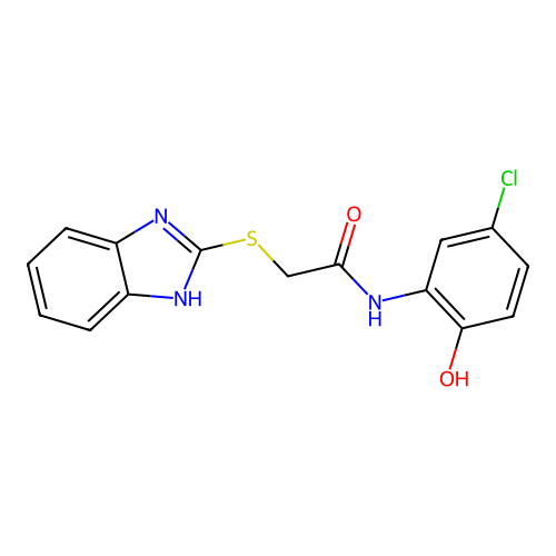 2-(1H-benzimidazol-2-ylsulfanyl)-N-(5-chloro-2-hydroxyphenyl)acetamide structure