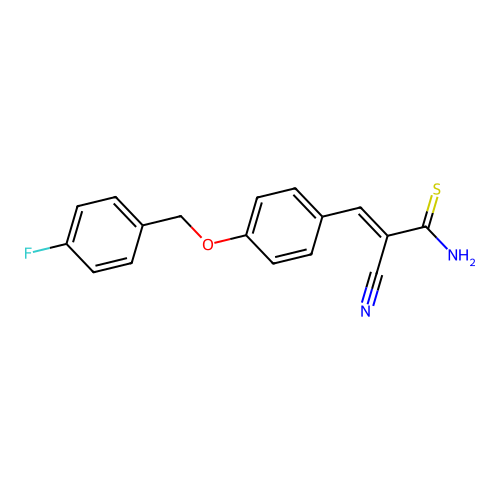 (E)-2-cyano-3-(4-((4-fluorobenzyl)oxy)phenyl)prop-2-enethioamide structure
