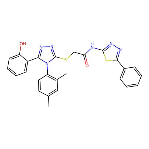 2-{[4-(2,4-dimethylphenyl)-5-(2-hydroxyphenyl)-4H-1,2,4-triazol-3-yl]sulfanyl}-N-(5-phenyl-1,3,4-thiadiazol-2-yl)acetamide structure