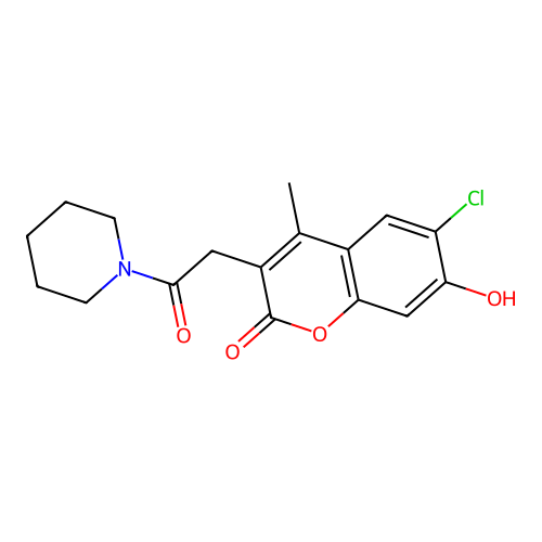 6-Chloro-7-hydroxy-4-methyl-3-(2-oxo-2-piperidin-1-ylethyl)chromen-2-one structure