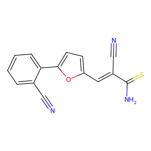 (2E)-2-cyano-3-[5-(2-cyanophenyl)furan-2-yl]prop-2-enethioamide structure