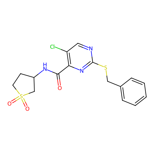 2-(benzylsulfanyl)-5-chloro-N-(1,1-dioxidotetrahydrothiophen-3-yl)pyrimidine-4-carboxamide structure