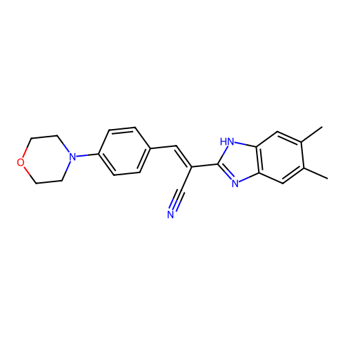 (2E)-2-(5,6-dimethyl-1H-benzimidazol-2-yl)-3-[4-(morpholin-4-yl)phenyl]prop-2-enenitrile structure