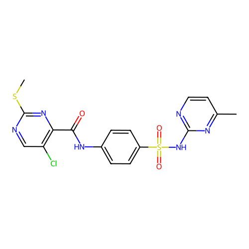 5-chloro-N-{4-[(4-methylpyrimidin-2-yl)sulfamoyl]phenyl}-2-(methylsulfanyl)pyrimidine-4-carboxamide structure