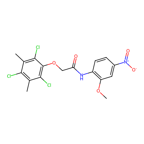 N-(2-methoxy-4-nitrophenyl)-2-(2,4,6-trichloro-3,5-dimethylphenoxy)acetamide structure