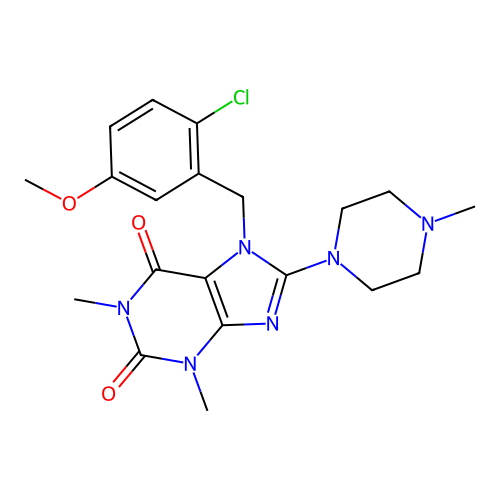 7-[(2-chloro-5-methoxyphenyl)methyl]-1,3-dimethyl-8-(4-methylpiperazin-1-yl)purine-2,6-dione structure