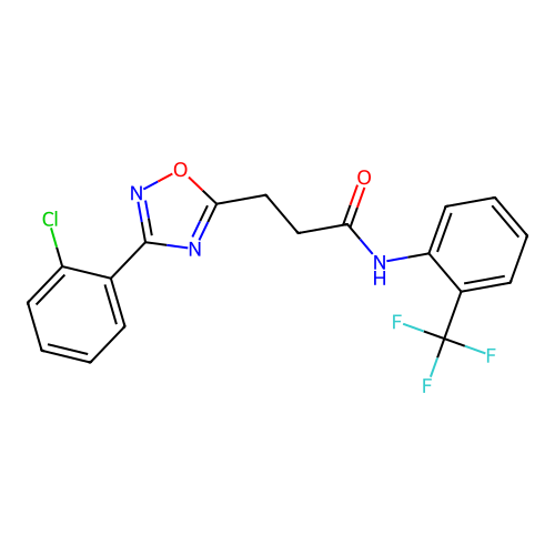 3-[3-(2-chlorophenyl)-1,2,4-oxadiazol-5-yl]-N-[2-(trifluoromethyl)phenyl]propanamide structure