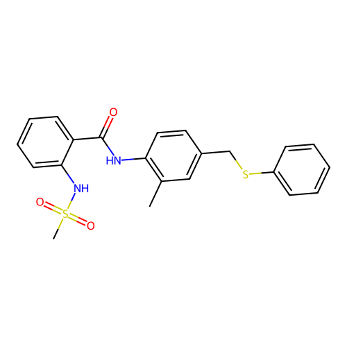 2-(methanesulfonamido)-N-[2-methyl-4-(phenylsulfanylmethyl)phenyl]benzamide structure