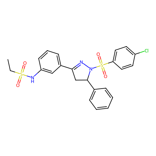 N-(3-(1-((4-chlorophenyl)sulfonyl)-5-phenyl-4,5-dihydro-1H-pyrazol-3-yl)phenyl)ethanesulfonamide structure