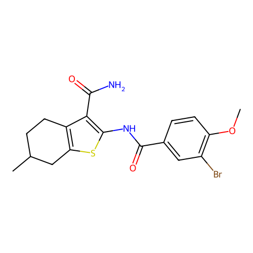2-[(3-bromo-4-methoxybenzoyl)amino]-6-methyl-4,5,6,7-tetrahydro-1-benzothiophene-3-carboxamide structure