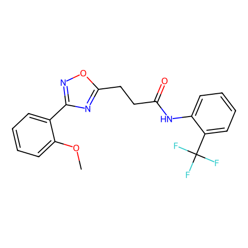 3-[3-(2-methoxyphenyl)-1,2,4-oxadiazol-5-yl]-N-[2-(trifluoromethyl)phenyl]propanamide structure