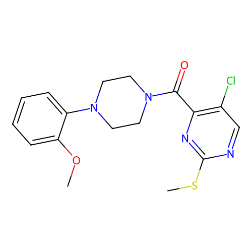 5-chloro-4-[4-(2-methoxyphenyl)piperazine-1-carbonyl]-2-(methylsulfanyl)pyrimidine structure