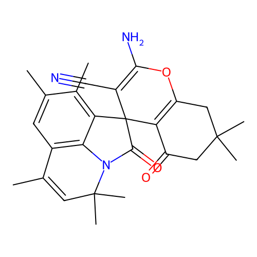 2-amino-4',4',6',7,7,8',9'-heptamethyl-2',5-dioxo-5,6,7,8-tetrahydro-4'H-spiro[chromene-4,1'-pyrrolo[3,2,1-ij]quinoline]-3-carbonitrile structure