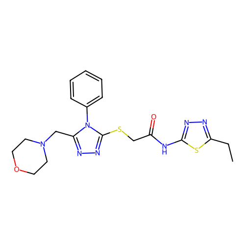 N-(5-ethyl-1,3,4-thiadiazol-2-yl)-2-[[5-(morpholin-4-ylmethyl)-4-phenyl-1,2,4-triazol-3-yl]sulfanyl]acetamide structure