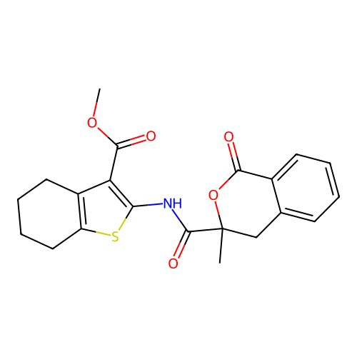 methyl 2-(3-methyl-1-oxo-3,4-dihydro-1H-2-benzopyran-3-amido)-4,5,6,7-tetrahydro-1-benzothiophene-3-carboxylate structure