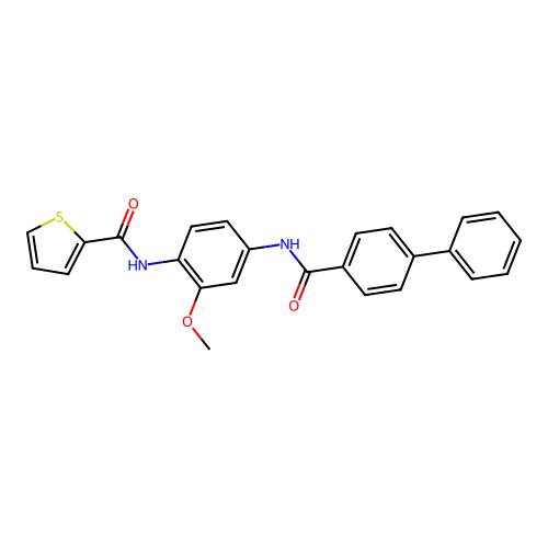 N-[2-methoxy-4-[(4-phenylbenzoyl)amino]phenyl]thiophene-2-carboxamide structure