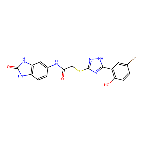 2-{[5-(5-bromo-2-hydroxyphenyl)-4H-1,2,4-triazol-3-yl]sulfanyl}-N-(2-oxo-2,3-dihydro-1H-benzimidazol-5-yl)acetamide structure