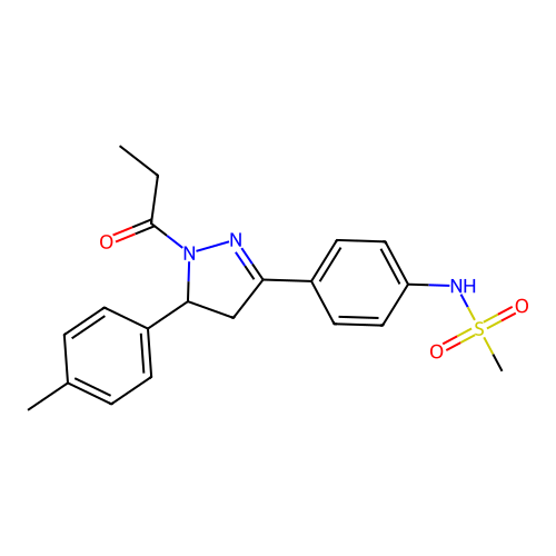 N-{4-[5-(4-methylphenyl)-1-propanoyl-4,5-dihydro-1H-pyrazol-3-yl]phenyl}methanesulfonamide structure