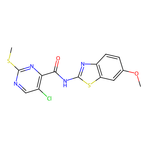 5-chloro-N-(6-methoxy-1,3-benzothiazol-2-yl)-2-(methylsulfanyl)pyrimidine-4-carboxamide structure