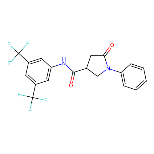 N-[3,5-bis(trifluoromethyl)phenyl]-5-oxo-1-phenylpyrrolidine-3-carboxamide structure