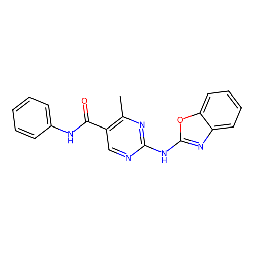 2-(1,3-benzoxazol-2-ylamino)-4-methyl-N-phenylpyrimidine-5-carboxamide structure