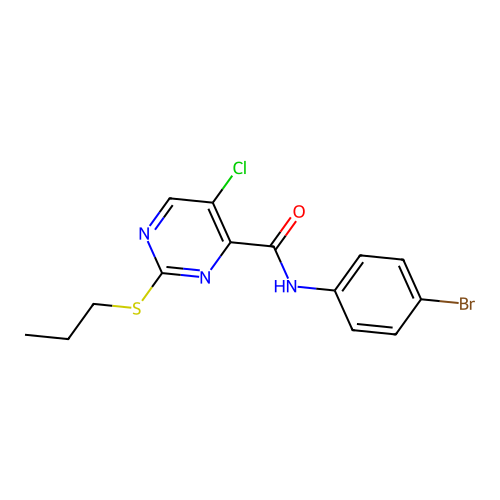 N-(4-bromophenyl)-5-chloro-2-(propylsulfanyl)pyrimidine-4-carboxamide structure