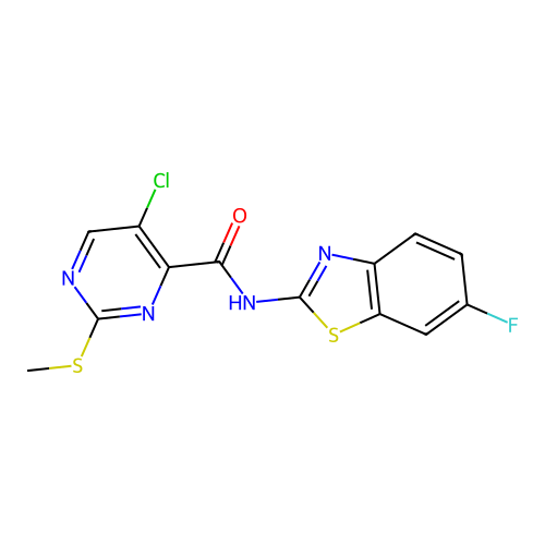 5-chloro-N-(6-fluoro-1,3-benzothiazol-2-yl)-2-(methylsulfanyl)pyrimidine-4-carboxamide structure