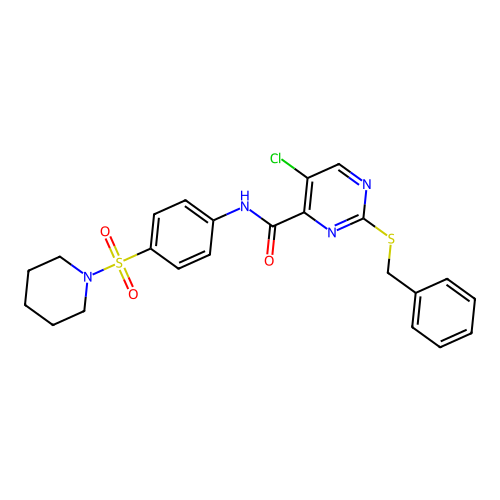 2-benzylsulfanyl-5-chloro-N-(4-piperidin-1-ylsulfonylphenyl)pyrimidine-4-carboxamide structure