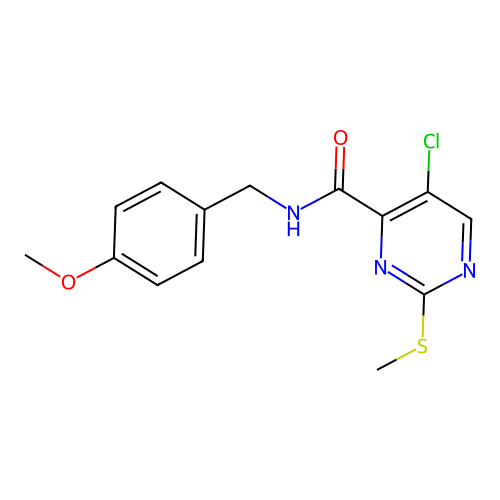 5-chloro-N-[(4-methoxyphenyl)methyl]-2-(methylsulfanyl)pyrimidine-4-carboxamide structure