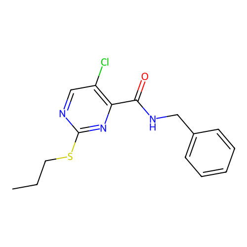 N-benzyl-5-chloro-2-(propylsulfanyl)pyrimidine-4-carboxamide structure