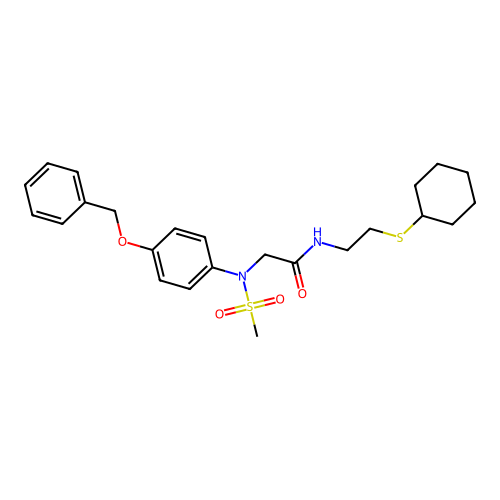 N-(2-cyclohexylsulfanylethyl)-2-(N-methylsulfonyl-4-phenylmethoxyanilino)acetamide structure