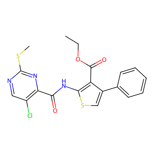 ethyl 2-(5-chloro-2-(methylthio)pyrimidine-4-carboxamido)-4-phenylthiophene-3-carboxylate structure