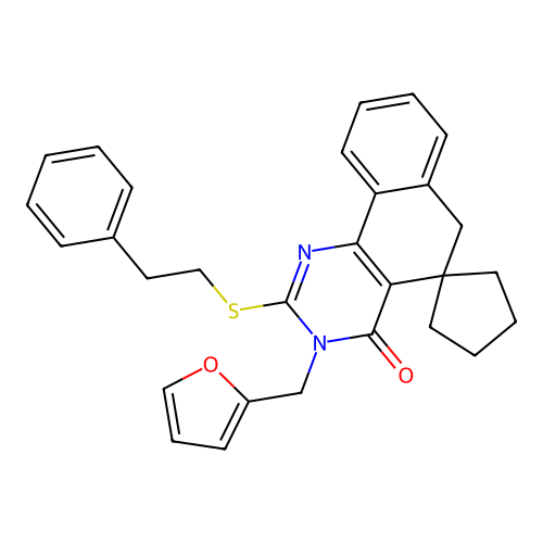 3-(furan-2-ylmethyl)-2-(phenethylthio)-3H-spiro[benzo[h]quinazoline-5,1'-cyclopentan]-4(6H)-one structure