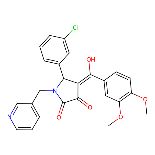 (4E)-5-(3-chlorophenyl)-4-[(3,4-dimethoxyphenyl)-hydroxymethylidene]-1-(pyridin-3-ylmethyl)pyrrolidine-2,3-dione structure