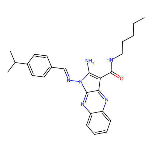 (E)-2-amino-1-((4-isopropylbenzylidene)amino)-N-pentyl-1H-pyrrolo[2,3-b]quinoxaline-3-carboxamide structure