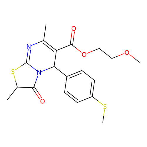 2-methoxyethyl 2,7-dimethyl-5-[4-(methylsulfanyl)phenyl]-3-oxo-2,3-dihydro-5H-[1,3]thiazolo[3,2-a]pyrimidine-6-carboxylate structure