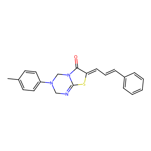 (7Z)-3-(4-methylphenyl)-7-[(2E)-3-phenylprop-2-en-1-ylidene]-3,4-dihydro-2H-[1,3]thiazolo[3,2-a][1,3,5]triazin-6(7H)-one structure