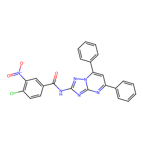 4-chloro-N-(5,7-diphenyl-[1,2,4]triazolo[1,5-a]pyrimidin-2-yl)-3-nitrobenzamide structure