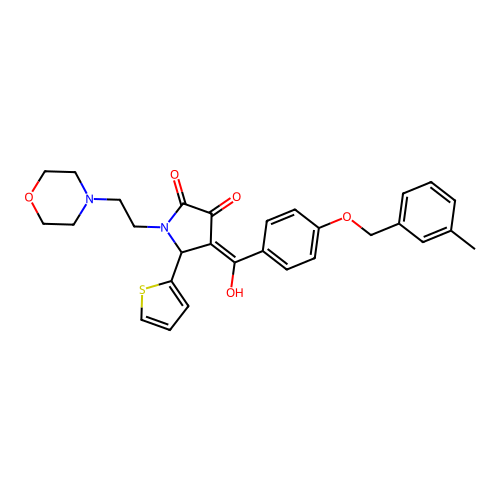 (4E)-4-(hydroxy{4-[(3-methylbenzyl)oxy]phenyl}methylidene)-1-[2-(morpholin-4-yl)ethyl]-5-(thiophen-2-yl)pyrrolidine-2,3-dione structure