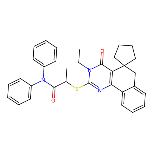 2-((3-ethyl-4-oxo-4,6-dihydro-3H-spiro[benzo[h]quinazoline-5,1'-cyclopentan]-2-yl)thio)-N,N-diphenylpropanamide structure