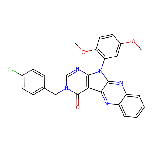 3-(4-chlorobenzyl)-11-(2,5-dimethoxyphenyl)-3H-pyrimido[5',4':4,5]pyrrolo[2,3-b]quinoxalin-4(11H)-one structure