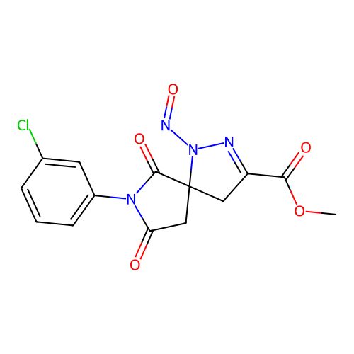 methyl 7-(3-chlorophenyl)-1-nitroso-6,8-dioxo-1,2,7-triazaspiro[4.4]non-2-ene-3-carboxylate structure