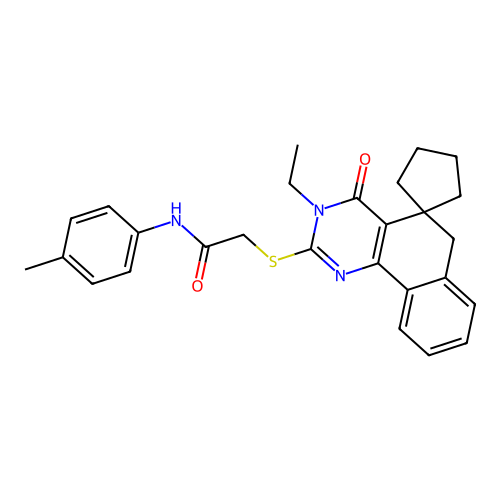2-((3-ethyl-4-oxo-4,6-dihydro-3H-spiro[benzo[h]quinazoline-5,1'-cyclopentan]-2-yl)thio)-N-(p-tolyl)acetamide structure