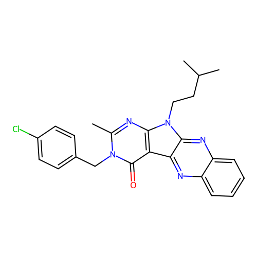 3-(4-chlorobenzyl)-11-isopentyl-2-methyl-3H-pyrimido[5',4':4,5]pyrrolo[2,3-b]quinoxalin-4(11H)-one structure