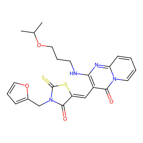 (Z)-3-(furan-2-ylmethyl)-5-((2-((3-isopropoxypropyl)amino)-4-oxo-4H-pyrido[1,2-a]pyrimidin-3-yl)methylene)-2-thioxothiazolidin-4-one structure