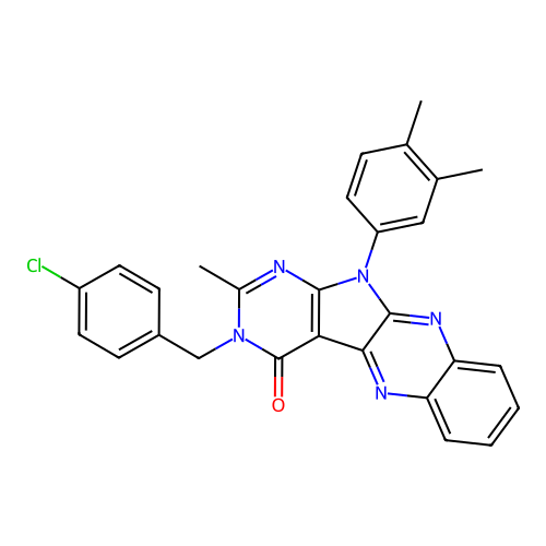 3-(4-chlorobenzyl)-11-(3,4-dimethylphenyl)-2-methyl-3,11-dihydro-4H-pyrimido[5',4':4,5]pyrrolo[2,3-b]quinoxalin-4-one structure
